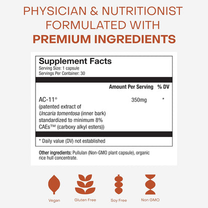 Healthycell AC-11 - Anti-Aging Supplement for DNA Repair & Stem Cell Health | Bioactive Extract of Uncaria Tomentosa (Cat’s Claw) Supports a Healthy Immune System - Vegan, Soy-Free & Gluten-Free