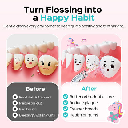 COSLUS Portable Water Flosser for Kids & 4 PCS Water Dental Flosser Tips Replacement Heads Jet Nozzles Only Compatible COSLUS T40