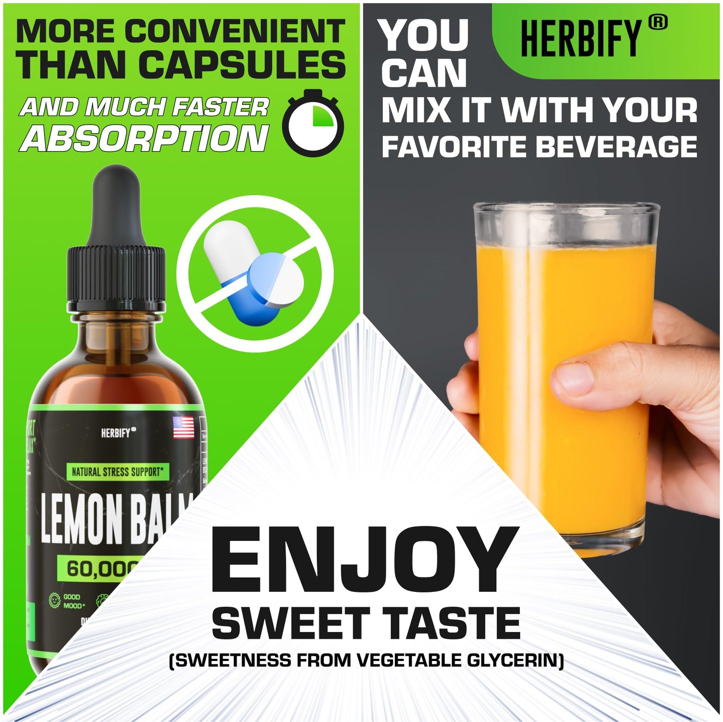 HERBIFY Lemon Balm Tincture - Melissa Officinalis Leaf Liquid Extract - Brain Support and Mood Boost - Lemon Balm Drops for Immune & Cognitive Support - 30 Days Supply - 2 Fl oz