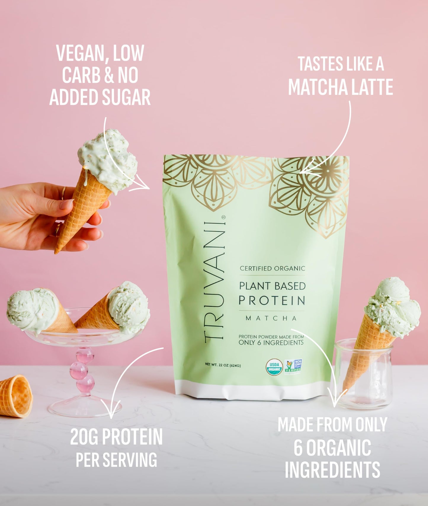 Truvani Organic Plant Based Protein Powder | Strawberry | 10 Servings | Vegan | 20g Pea Protein | Single Serving Travel Packets | Keto | Gluten & Dairy Free | Low Carb