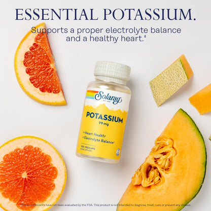 SOLARAY Potassium 99 mg - Electrolyte Balance Formula - Potassium Supplement for Electrolytes, Vascular and Heart Health Support, Lab Verified, 200 Servings, 200 VegCaps