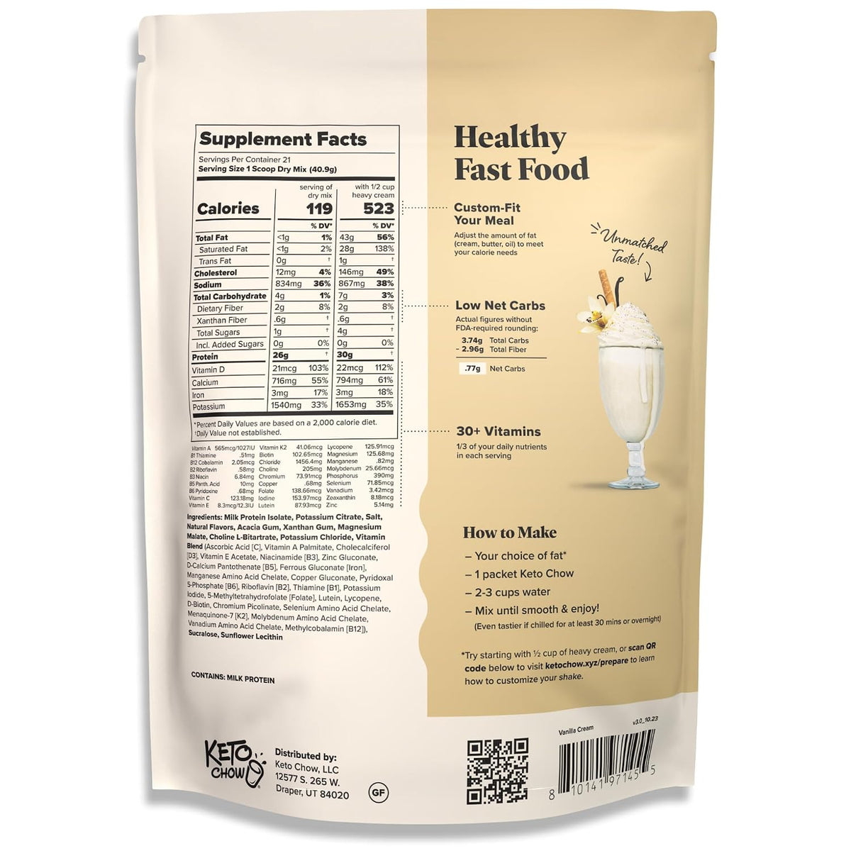 Keto Chow Chocolate Meal Replacement Shake Powder, 21 Meals