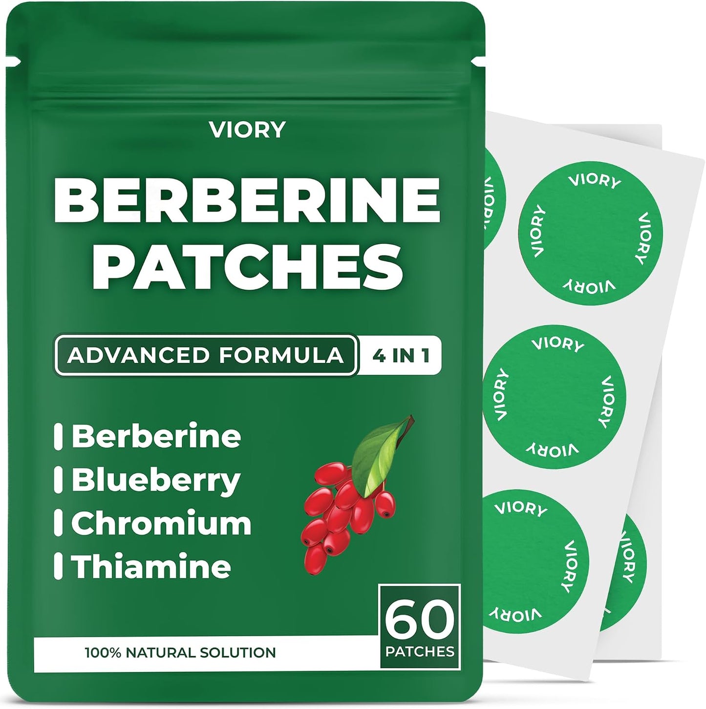 VIORY Berberine Patches | Berberine Patch with L-Glutamine | With L-Glutamine, Garcinia Cambogia, Resveratrol For Women & Men, 60 Days Supply
