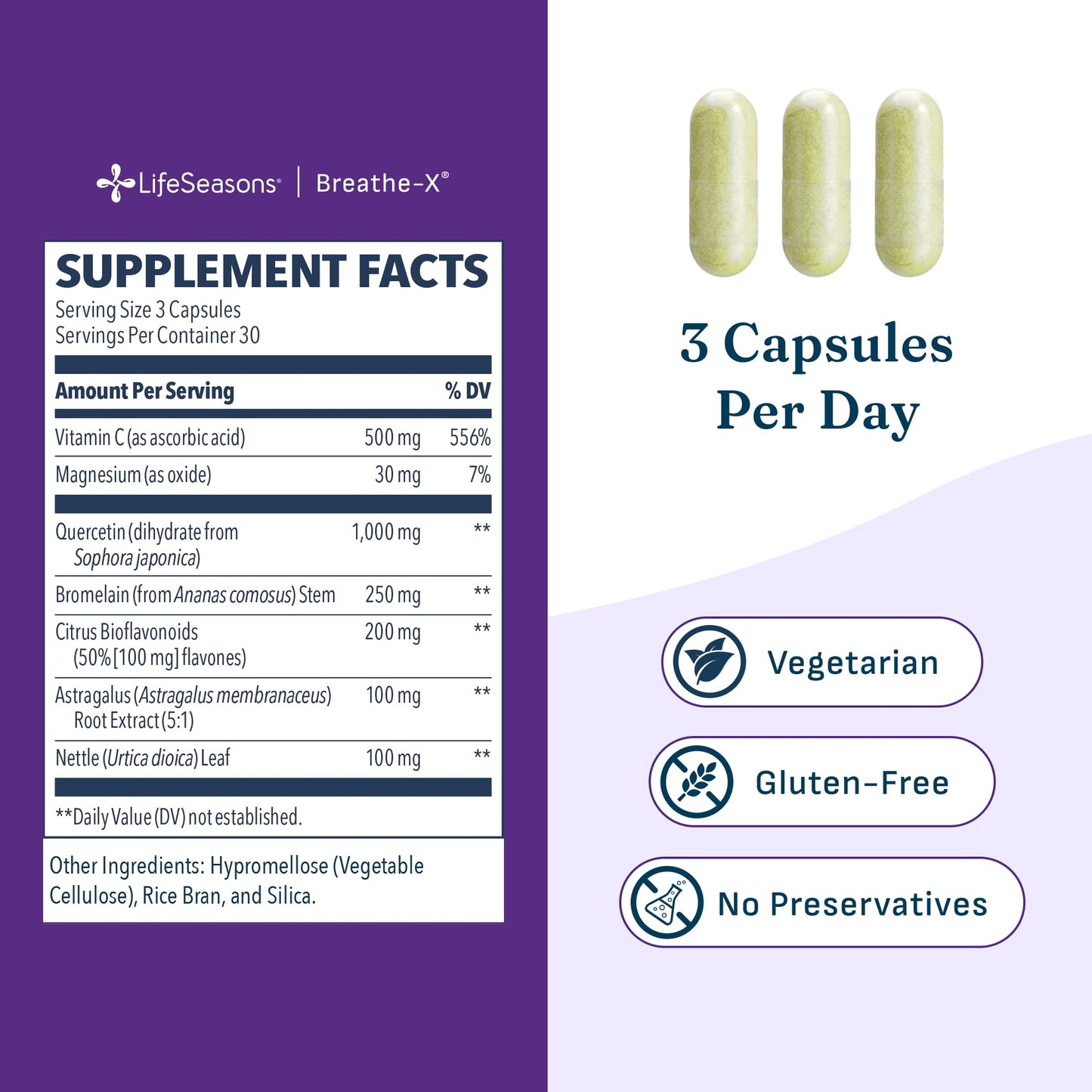 Breathe-X - Allergy & Sinus Relief Supplement - Supports Sinuses & Nasal Discomfort - Non-Drowsy & Fast-Acting - Quercetin, Bromelain, Citrus Bioflavonoids, Nettle Leaf & Vitamin C - 90 Capsules