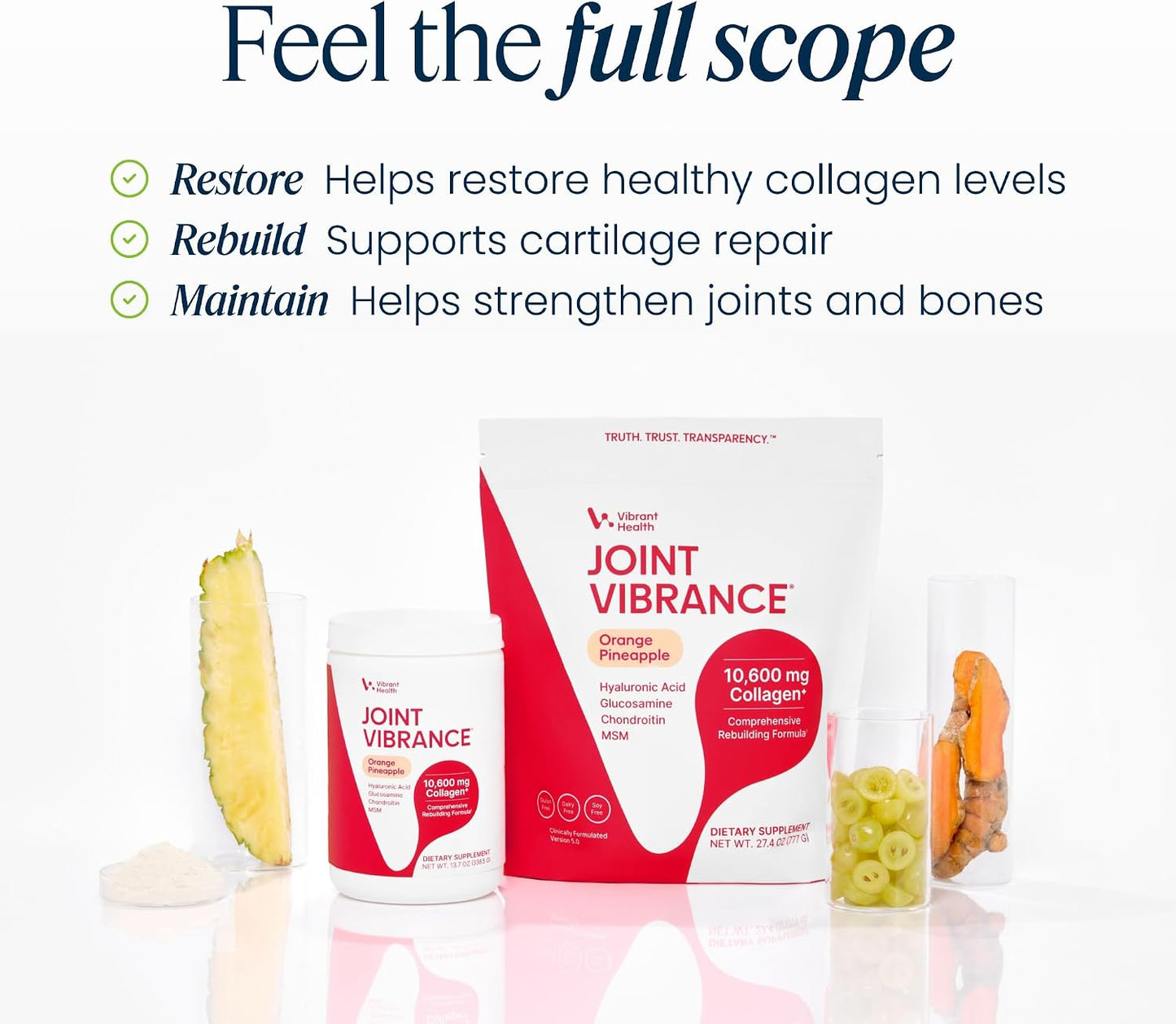 Vibrant Health, Joint Vibrance, Comprehensive Joint and Cartilage Support, Orange Pineapple, 21 Servings