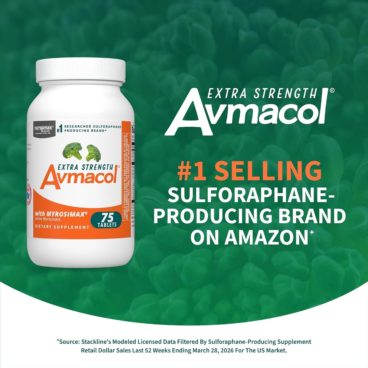 Nutramax Avmacol Extra Strength Sulforaphane Producing Supplement, 75 Tabs | Detoxification Support, #1 Researched Sulforaphane Producing Brand, with Glucoraphanin & Myrosinase, Published Studies