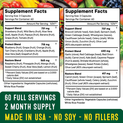 Superfood Fruit and Veggie Supplement - 360 Whole Super Fruit and Vegetable Supplements & Vitamin with Beta-Carotene, Soy Free- 180 Count (Pack of 2)