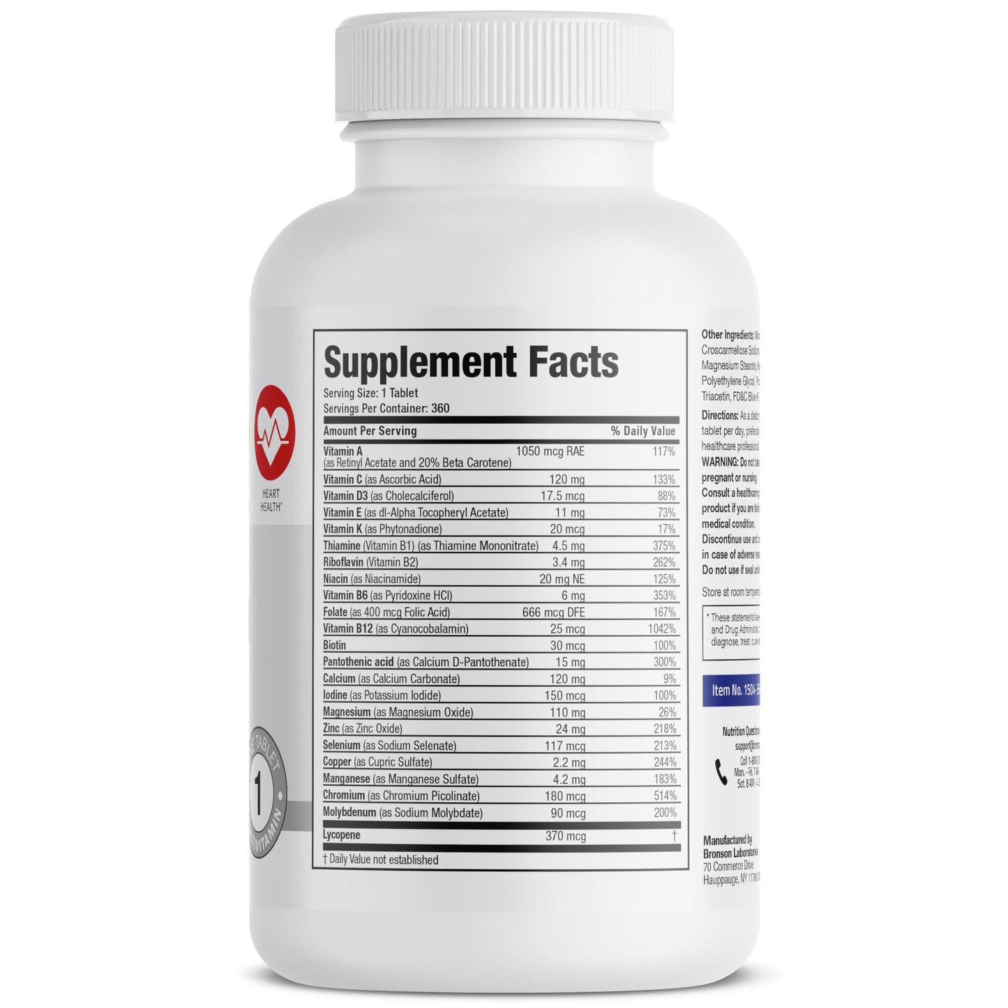 Bronson ONE Daily Mens 50+ Complete Multivitamin Multimineral, 180 Tablets | Once-Daily, Targeted Nutrition For Active Men Over 50, Non-GMO, Gluten-Free, Soy-Free
