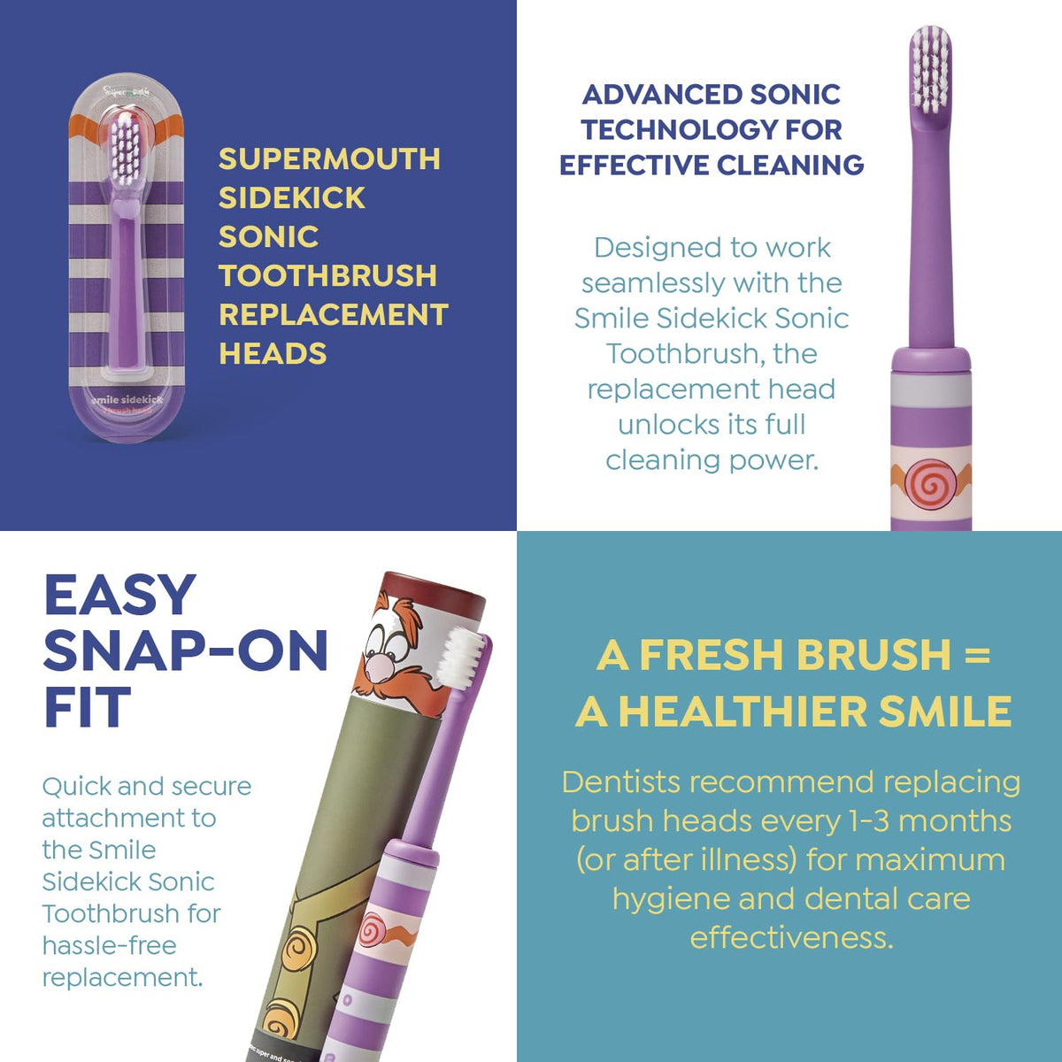 SuperMouth Sidekick Sonic Toothbrush, Rechargeable, Kids 6+, Tooth Keri