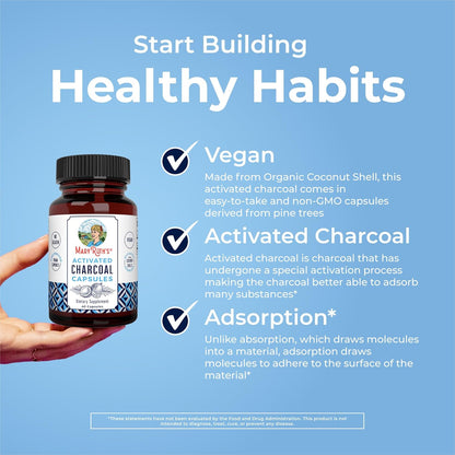 MARYRUTH'S Activated Charcoal Capsules 950 mg Activated Charcoal | Substance Adsorption | Derived from Coconut Shells | Vegan Capsules from Pine Trees | Non-GMO | Gluten Free | 40 Count