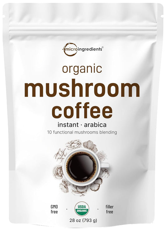Micro Ingredients Organic Instant 10 in 1 Mushroom Coffee Powder, 28 Ounce (317 Servings) | Premium Arabica Coffee with Lion’s Mane, Chaga, Reishi & More