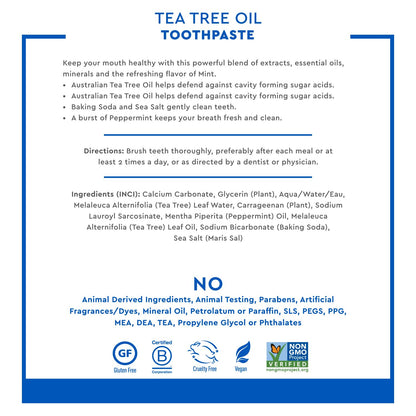 Desert Essence Tea Tree Oil Toothpaste - Mint - 6.25 Ounce - Refreshing Taste - Deep Cleans Teeth & Gums - Helps Fight Plaque - Sea Salt - Pure Essential Oil - Baking Soda - Promotes Healthy Mouth