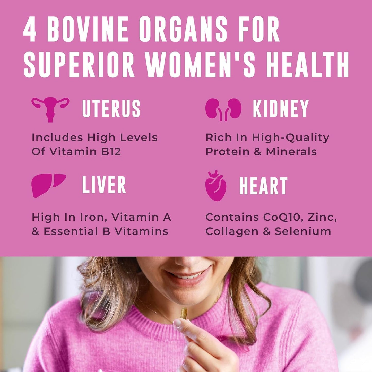 Beef Organ Supplement for Women + Bovine Blood and Beef Liver Supplement- Organic Nutrient Dense Superfood for Overall Energy, Health, & Wellness - No Fillers, Freeze Dried Supplements