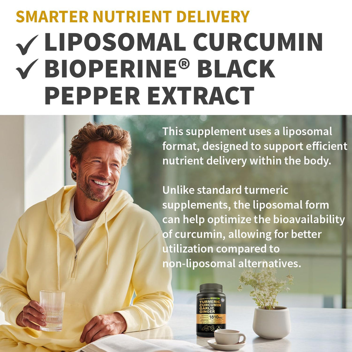 MEDCHOICE Liposomal Organic Turmeric Curcumin with Black Pepper, 120ct
