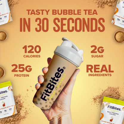 FitBites Boba Tea Protein Whey Protein Isolate (Brown Sugar Milk Tea), 5.9g BCAAs
