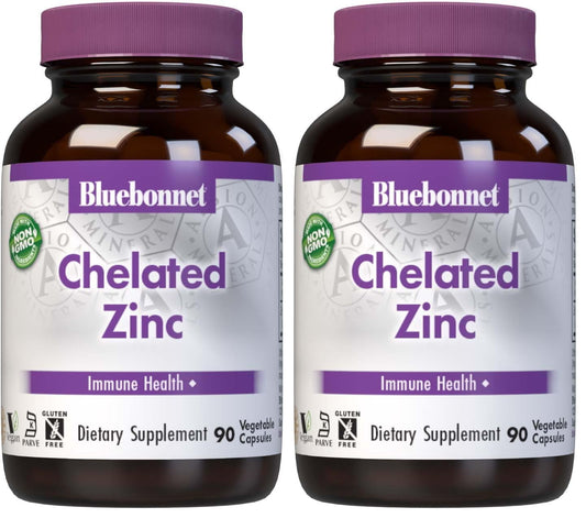 Bluebonnet Nutrition Albion Chelated Zinc, For Immune Health & Enzyme Function*, Soy-Free, Gluten-Free, Non-GMO, Kosher Certified, Dairy-Free, Vegan, 90 Vegetable Capsules, 90 Servings
