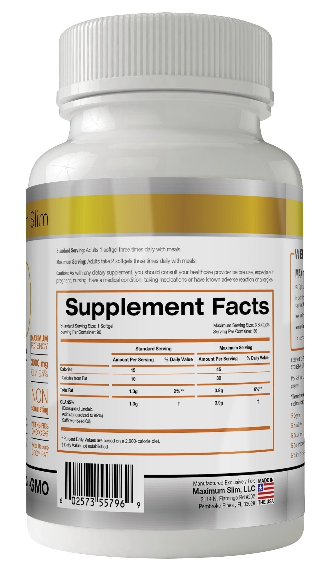 MAX CLA 3000, High Potency, Natural Weight Loss Exercise Enhancement, Increase Lean