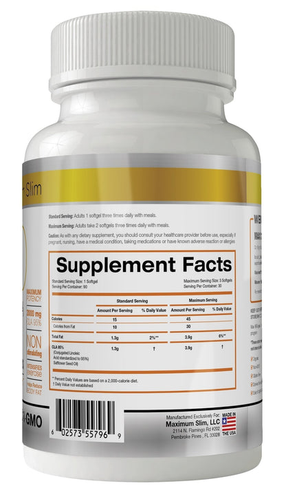 MAX CLA 3000, High Potency, Natural Weight Loss Exercise Enhancement, Increase Lean