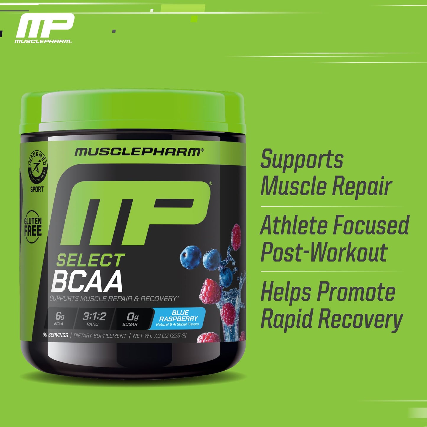 MusclePharm Essentials BCAA Powder, Pre & Post Workout Recovery Drink, Supports Muscle Recovery & Energy, Essential Amino Acids, 30 Serv, Fruit Punch