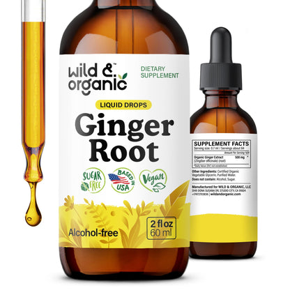 Wild & Organic Ginger Root Extract Drops - Immune & Digestive Support - Liquid Ginger Supplements - Easy to Add to Tea - Vegan, Sugar & Alcohol-Free Tincture - 4 fl oz