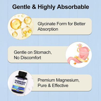 Magnesium Glycinate Capsules 380mg Organic Chelated Vegan 90 Counts GMP | Gentle & Efficient Absorption, Support Sleep Muscle Bone Heart Health, Stress Relief, Filler Free, Non GMO, Gluten Free