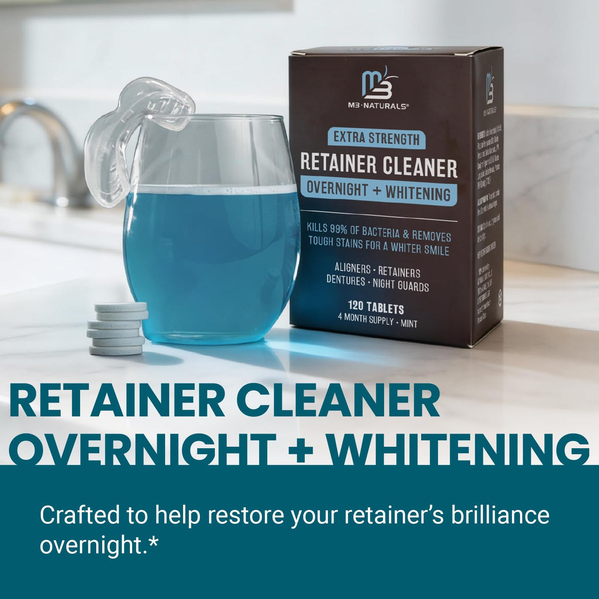 Retainer Cleaner Tablets, Denture Cleaner, Mint, 4 Month Supply by M3