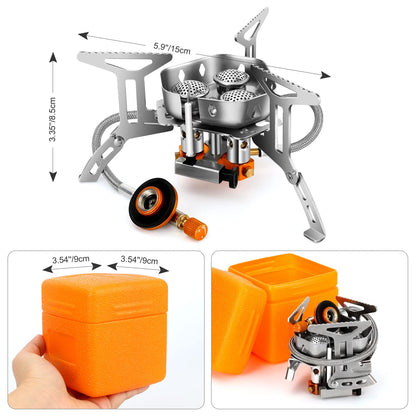 Odoland 6800W Windproof Camp Stove Camping Gas Stove with Fuel Canister Adapter