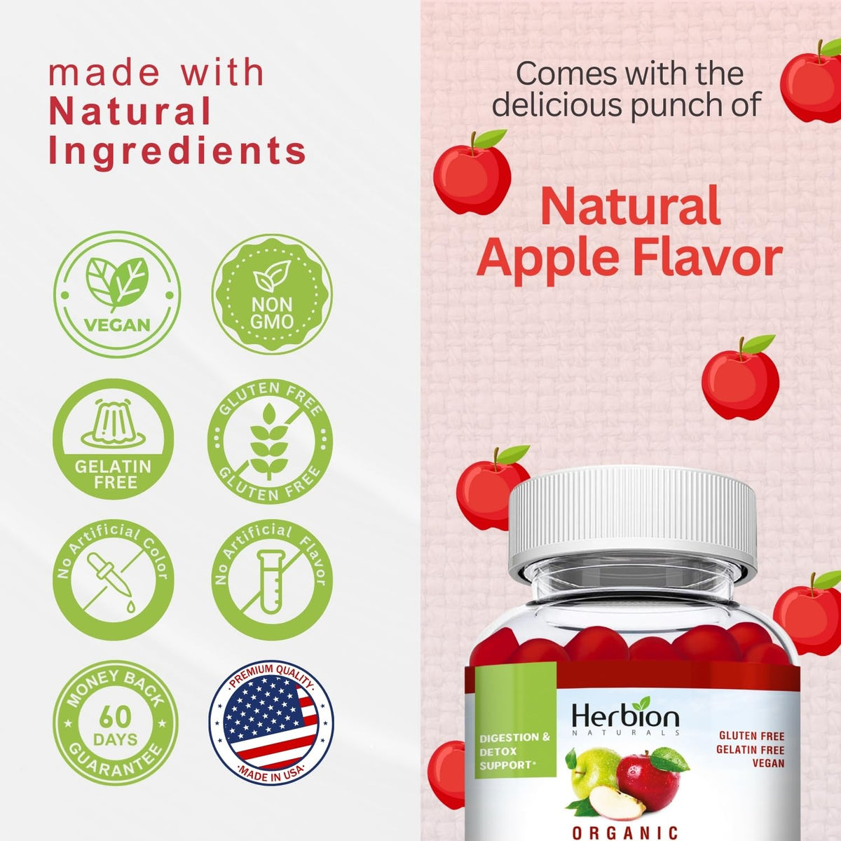 Herbion Naturals Organic Apple Cider Vinegar Gummies with The Mother, Supports Healthy