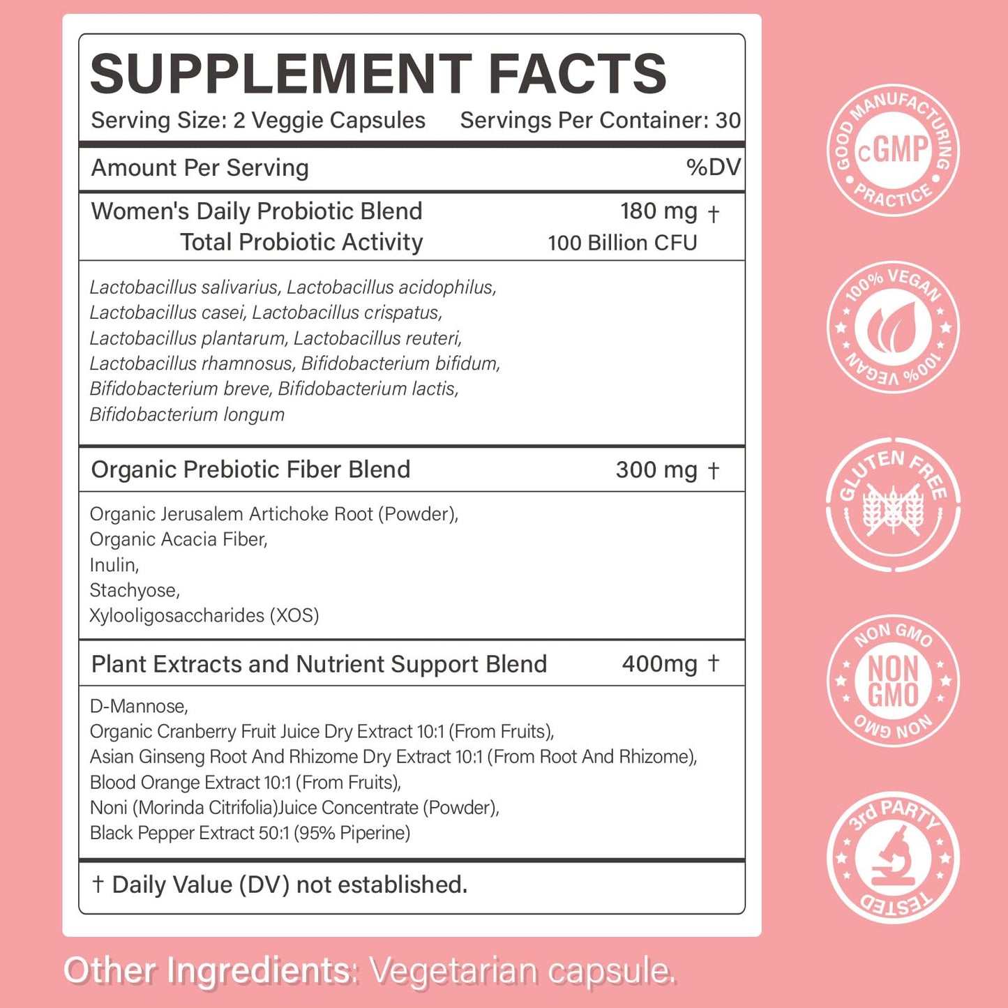 Probiotics for Women - 100 Billion CFU, 11 Strains - 60 Caps | Prebiotics, Cranberry Extract, D-Mannose - Women’s Probiotic for Digestive, Vaginal, Urinary Health & pH Balance - Non-GMO