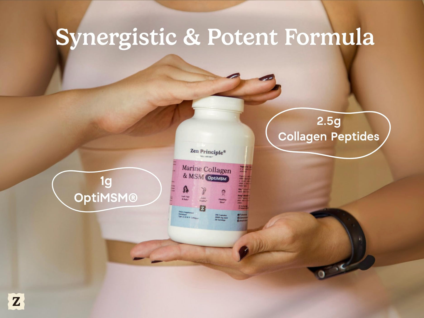 Zen Principle Marine Collagen Peptides Powder with OptiMSM® Supplement. Clinically Tested for Skin Support. Wild-Caught Fish, Non-GMO. 210 Capsules.