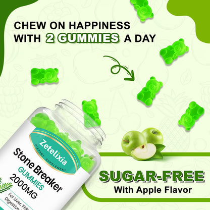 2 Pack Chanca Piedra Stone Breaker Gummies, Organic Herbal Supplement for Kidney Cleanse & Gallbladder Health, Kidney Stones Dissolver, Sugar Free, Vegan, Non-GMO, Apple Flavor