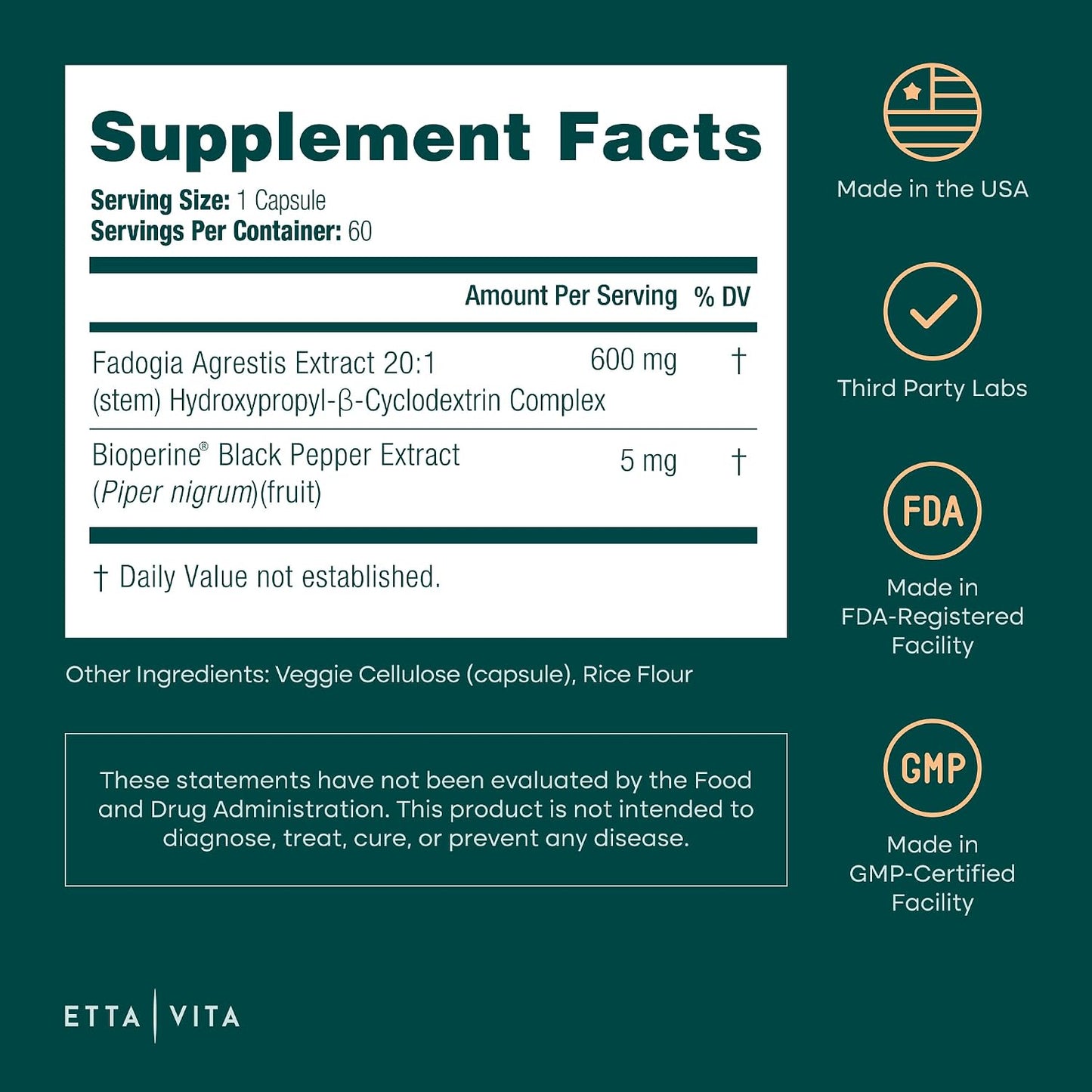 Fadogia Agrestis 600mg Supplement for Men, Energy, Drive & Stamina Support | Concentrated herbal extract for energy, muscle & workout recovery, vegan, non-GMO, gluten free, made in USA