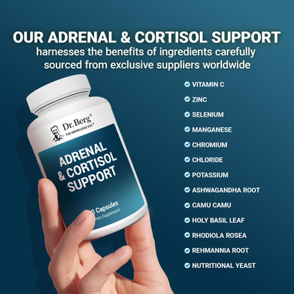 Dr. Berg Adrenal & Cortisol Capsules - Adrenal Supplement & Cortisol Manager - Mood, Focus, Relaxation and Stress Support - Adrenal Supplements with Ashwagandha Extracts - 60 Capsules