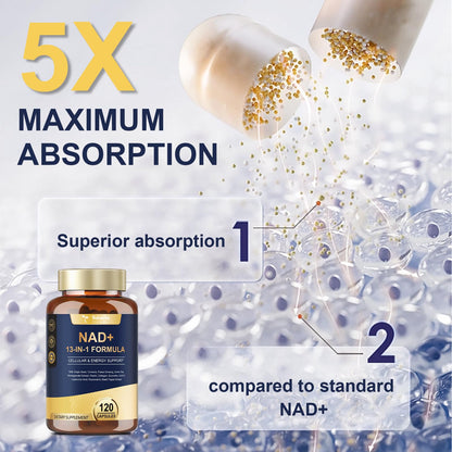 Totaria NAD Supplement for Women Men with nicotinamide riboside resveratrol,Quercetin, Betaine Boost NAD+ Levels NAD Plus Supplement for Anti Aging, Energy, Immune, Focus 120 Capsules