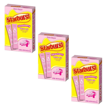 Starburst Singles To Go Powdered Drink Mix, All Pink Strawberry, 3 Boxes with 6 Packets Each - 18 Total Servings, Sugar-Free Drink Powder, Just Add Water, 6 count (Pack of 3)