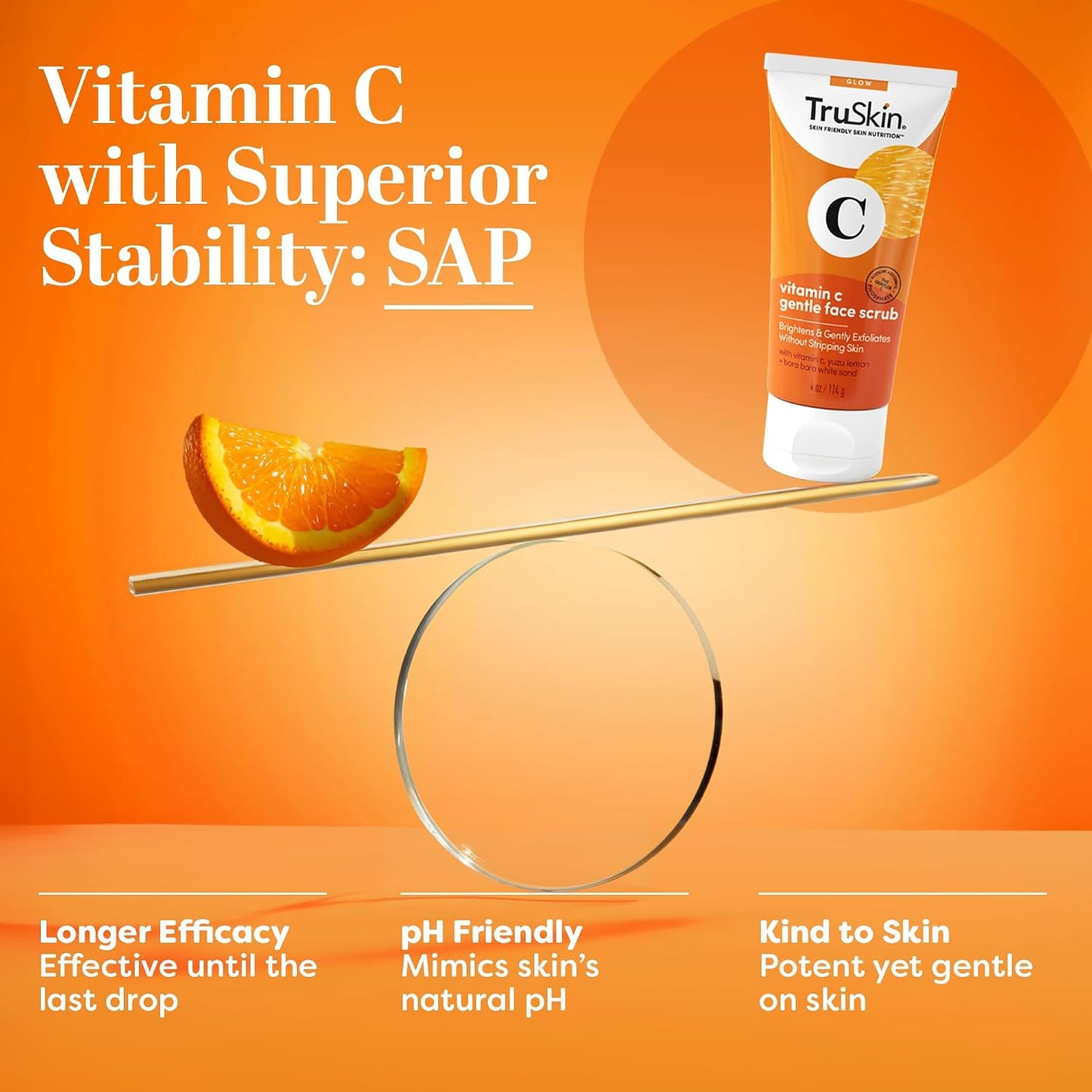 TruSkin Vitamin C Brightening Face Scrub with Yuzu Lemon, 4 fl oz | With Bora Bora white sand to gently exfoliate, smooth skin texture and reveal softer, more radiant-looking skin