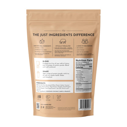 JUST INGREDIENTS Vanilla Bean Protein Powder – 20-Serving Blend with 100% Grass-Fed Whey & Organic Plant Proteins – Real Vanilla Bean & Cinnamon – Supports Muscle Recovery, Energy*