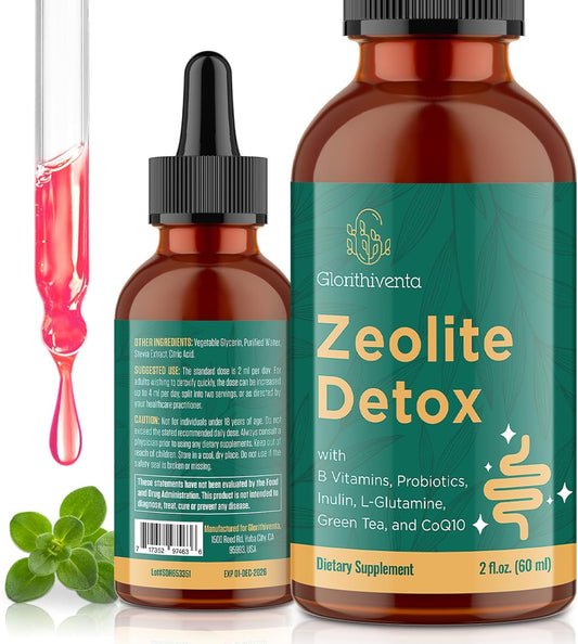Zeolite Detox for Adults, Zeolite Liquid Drops with Vitamin B, Probiotic Blend - Energy, Gut, Focus - 2 Fl Oz (1 Bottle)