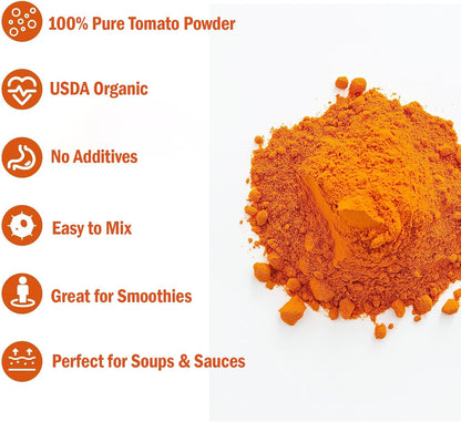 UNLEASH'D ORGANIC Organic Tomato Powder 16oz – 100% Pure Tomato Powder, USDA Organic, No Additives, for Smoothies, Soups, Sauces, Salads & Cooking