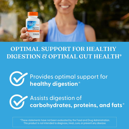 Doctor's Best Digestive Enzymes Supplement for Women & Men - Supports Gut Health, Digestion, & Overall Wellness, Formulated with Amylase, Super Enzyme Blend for Food Break Down, Non GMO - 90 Veg Caps