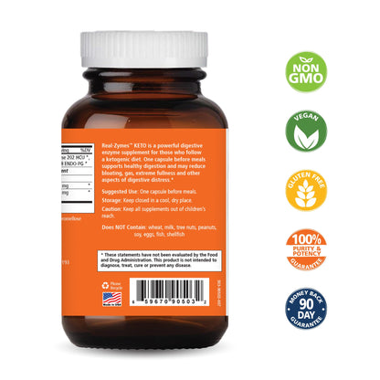 Real-Zymes™ KETO Digestive Enzymes Supplement with Probiotics for Better Digestion - Natural Support for Relief of Bloating, Gas, Belching, Diarrhea, Constipation, IBS, etc. - 30 Caps
