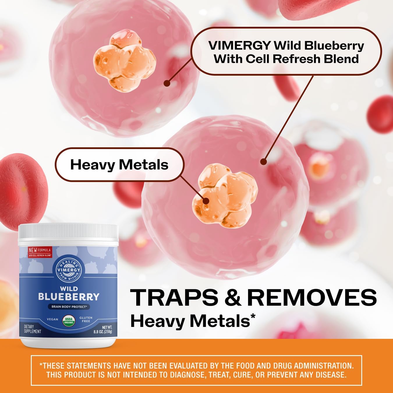 Vimergy Wild Blueberry Powder –Protects Brain Health* - Supports Cardiovascular Function* – USDA Organic, Vegan & Gluten-Free – 250g