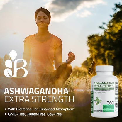 Bronson Ashwagandha Extra Strength Stress & Mood Support 120 Capsules | Vegetarian, Non-GMO, Gluten-Free, Soy-Free, BioPerine for High Absorption
