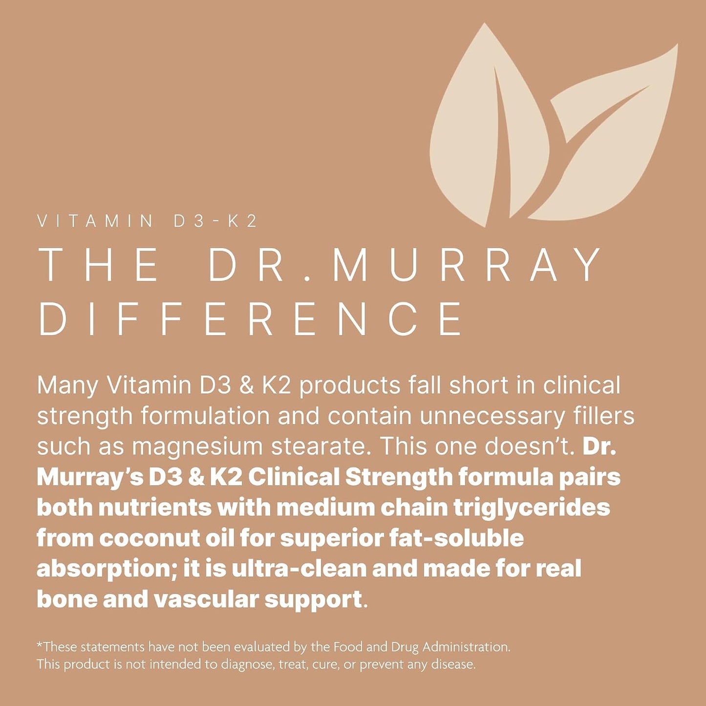 Dr. Murray's Vitamin D3-K2 Supplement with Coconut Oil MCTs -5,000 IU-Gluten Free - Non-GMO- Vegan Capsules | Third-Party Tested | GMP Certified | 60 Count