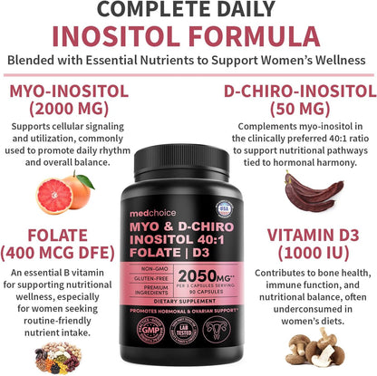 MEDCHOICE Myo-Inositol 40:1 Supplement with Folate & Vitamin D3, 90ct