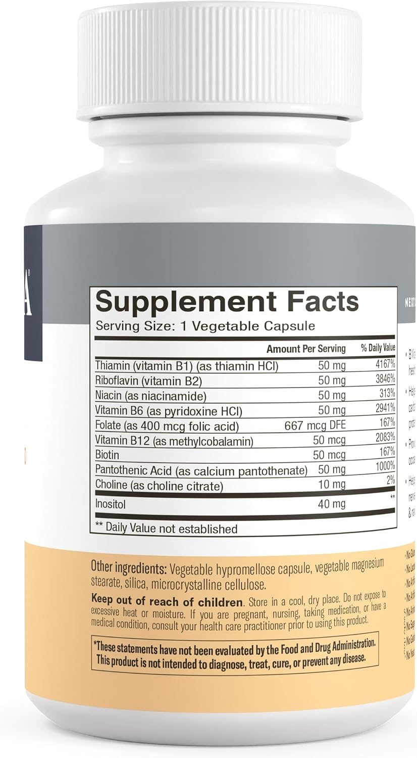 FREEDA Super B-50 Complex with Choline & Inositol for Metabolism – 250 Caps | Supports Energy, Immune & Nervous System, & Whole Body Wellness – Kosher, Gluten-Free, Vegan, & Made in USA