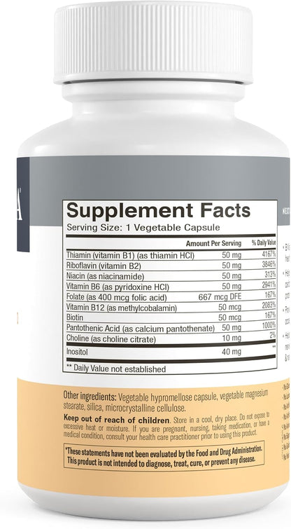 FREEDA Super B-50 Complex with Choline & Inositol for Metabolism – 250 Caps | Supports Energy, Immune & Nervous System, & Whole Body Wellness – Kosher, Gluten-Free, Vegan, & Made in USA