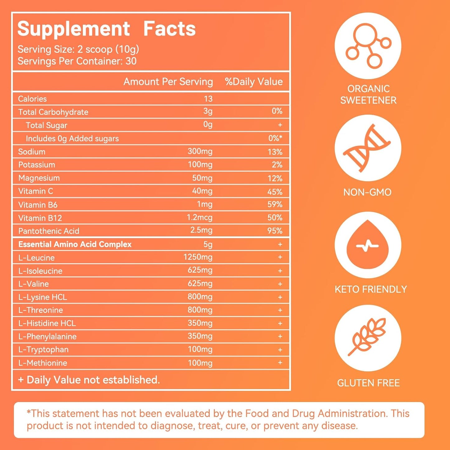 EAAs Electrolytes Powder, Essential Amino Acids Supplement, EAA & BCAA Powder, with B-Vitamins and Minerals – Hydration Drink Supplement, Keto Friendly, No Sugar- 30 Servings