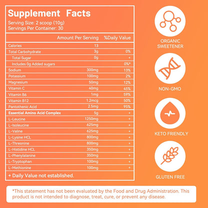 EAAs Electrolytes Powder, Essential Amino Acids Supplement, EAA & BCAA Powder, with B-Vitamins and Minerals – Hydration Drink Supplement, Keto Friendly, No Sugar- 30 Servings