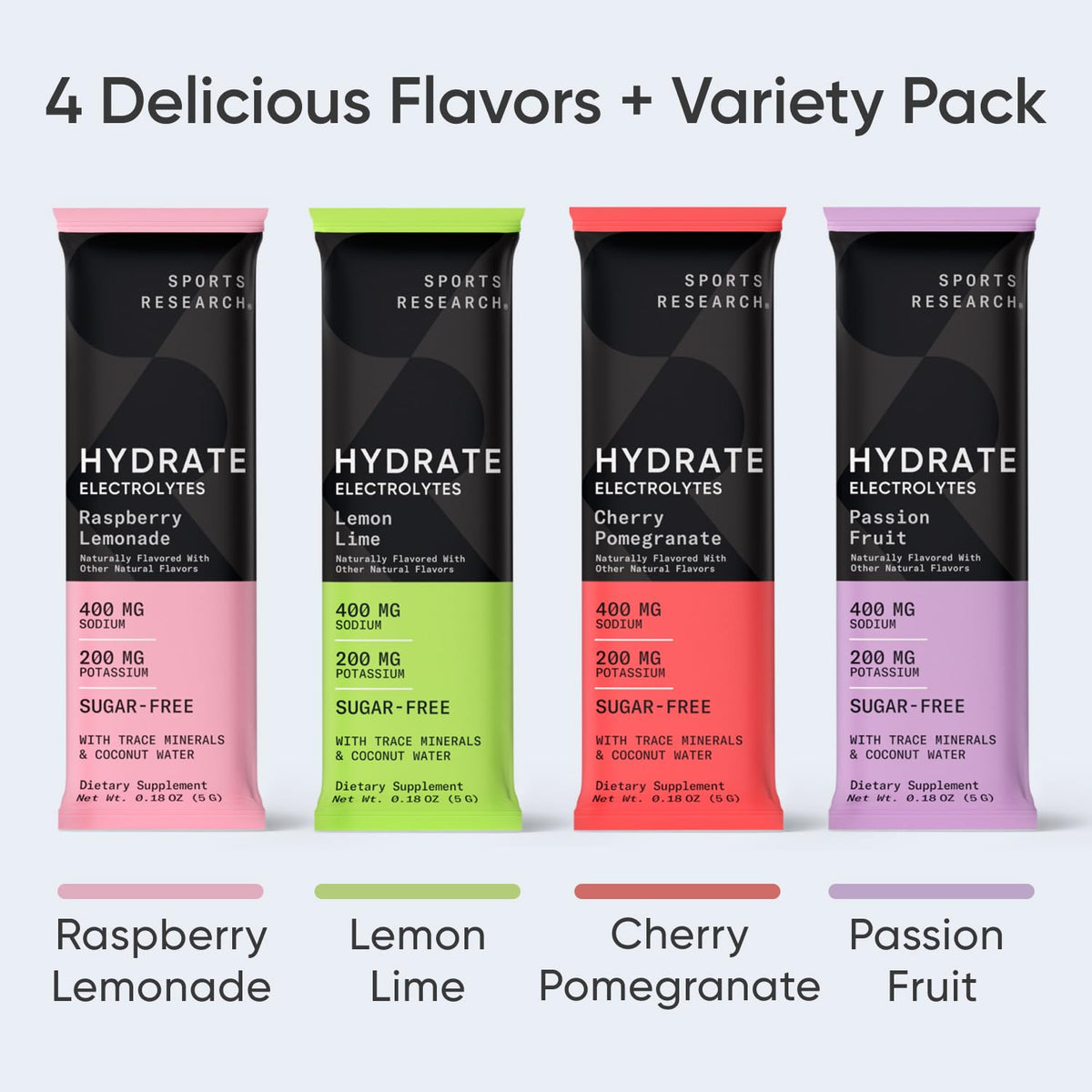 Sports Research Hydrate Electrolytes Powder Packets - Sugar-Free & Naturally Flavored